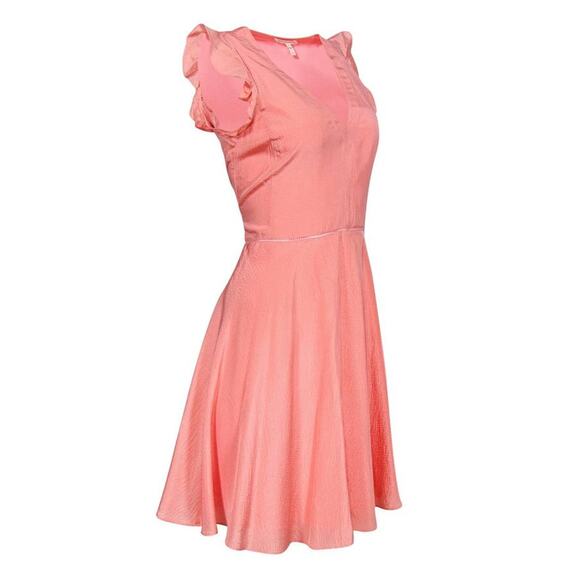 Rebecca Taylor Flutter Ruffle A-Line 100% Silk Dress Peach Pink  217032D357 sz4 - Picture 6 of 10